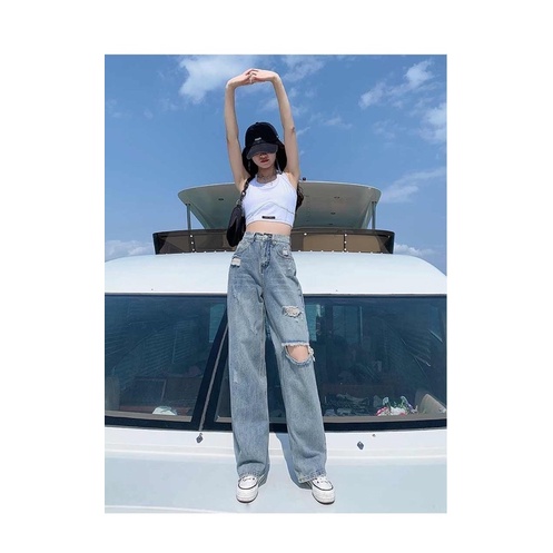 Quần jean ống rộng rách phá siêu đẹp