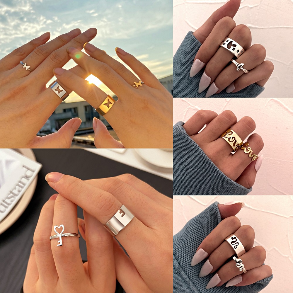 Set 4 Nhẫn Đeo Tay Kim Loại Thời Trang Cho Nữ