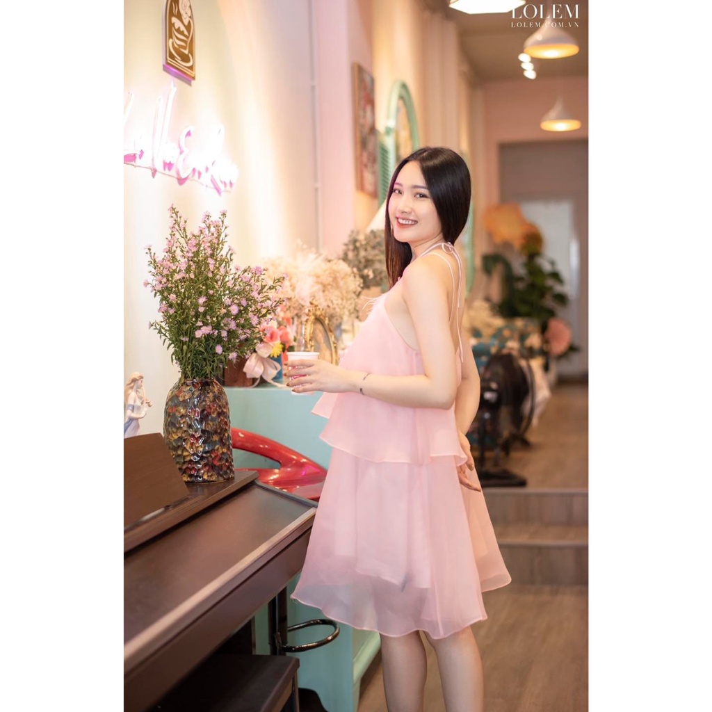 Đầm xòe 2 dây LOLEM DX357 hở lưng vải organza không nhăn giữ form lâu