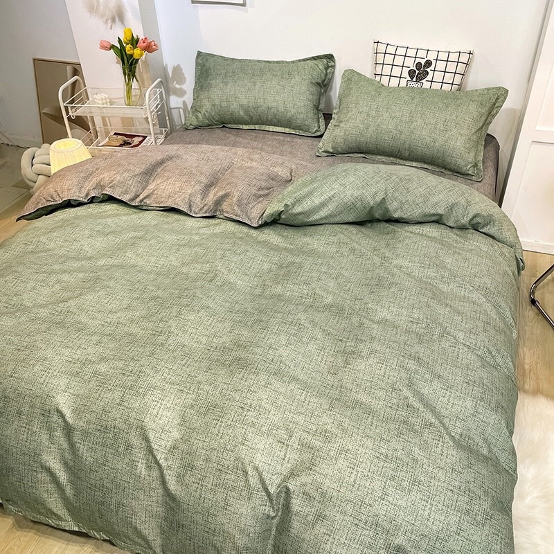Bộ chăn ga Cotton Poly kẻ xanh lá mẫu mới - mẫu mới phong cách Hàn Quốc