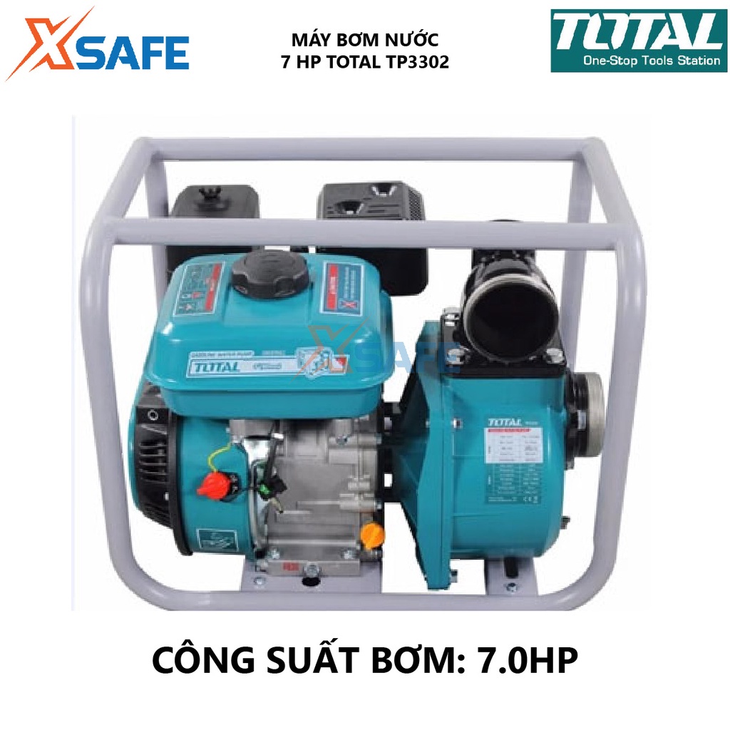 Máy bơm nước chạy xăng TOTAL TP3302 máy bơm dùng xăng Dung tích xi lanh 208cc, Chiều cao bơm tối đa 32m