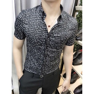 Áo sơ mi cộc tay lụa  nam màu Đen,Trắng