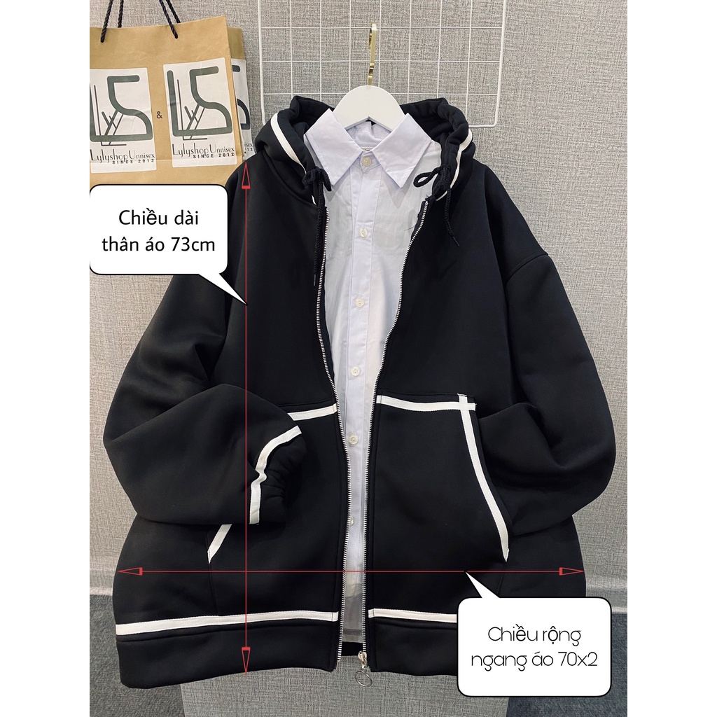 Áo khoác nỉ LylyshopUnisex, kiểu áo hoodie zip phối viền chất nỉ lót bông dày dặn, form overisize siêu rộng có túi | BigBuy360 - bigbuy360.vn