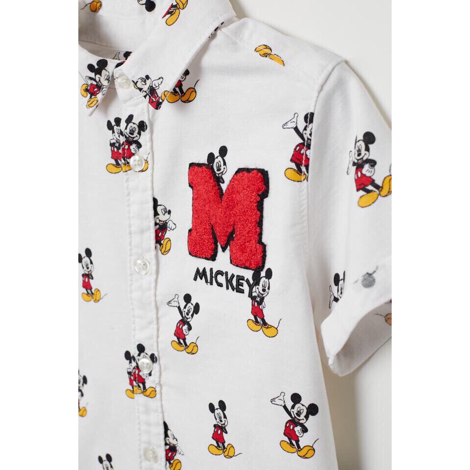 ÁO SƠ MI CHO BÉ TRAI CAYABE TAY NGẮN CHUỘT MICKEY MÀU TRẮNG (QUẦN ÁO TRẺ EM)