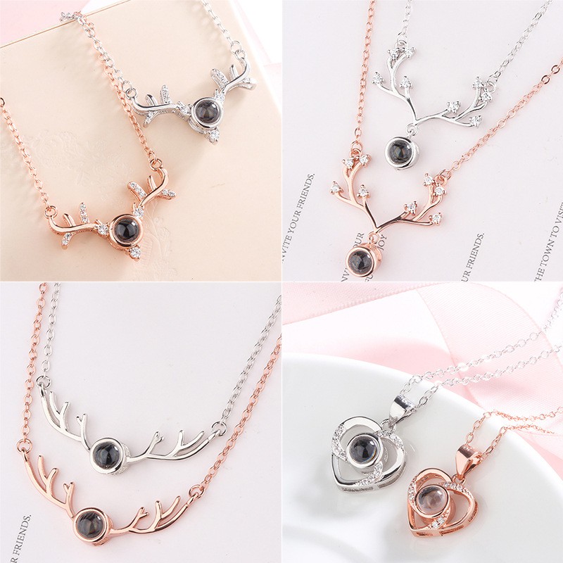 Dây chuyền choker mặt chiếu chữ I Love You 100 ngôn ngữ diy thích hợp làm quà tặng dành cho cặp đôi
