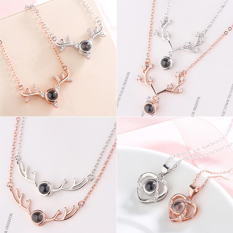 Dây chuyền Choker mặt chiếu chữ I Love You 100 ngôn ngữ DIY thích hợp làm quà tặng cho cặp đôi