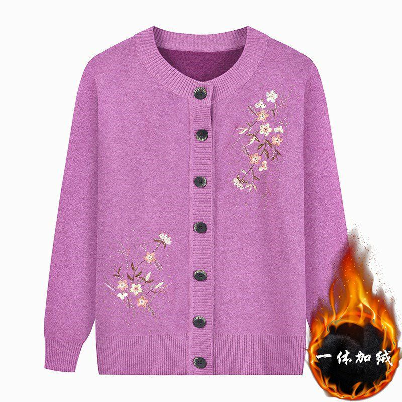 Áo Len Lót Lông Cài Cúc Hoa Thêu Trung Niên