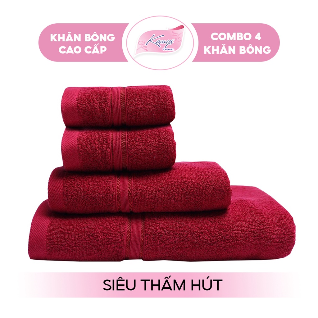 Combo 4 Khăn tắm gội mặt cao cấp Kamys Towel 100% cotton siêu thấm hút, không sổ lông, không phai màu