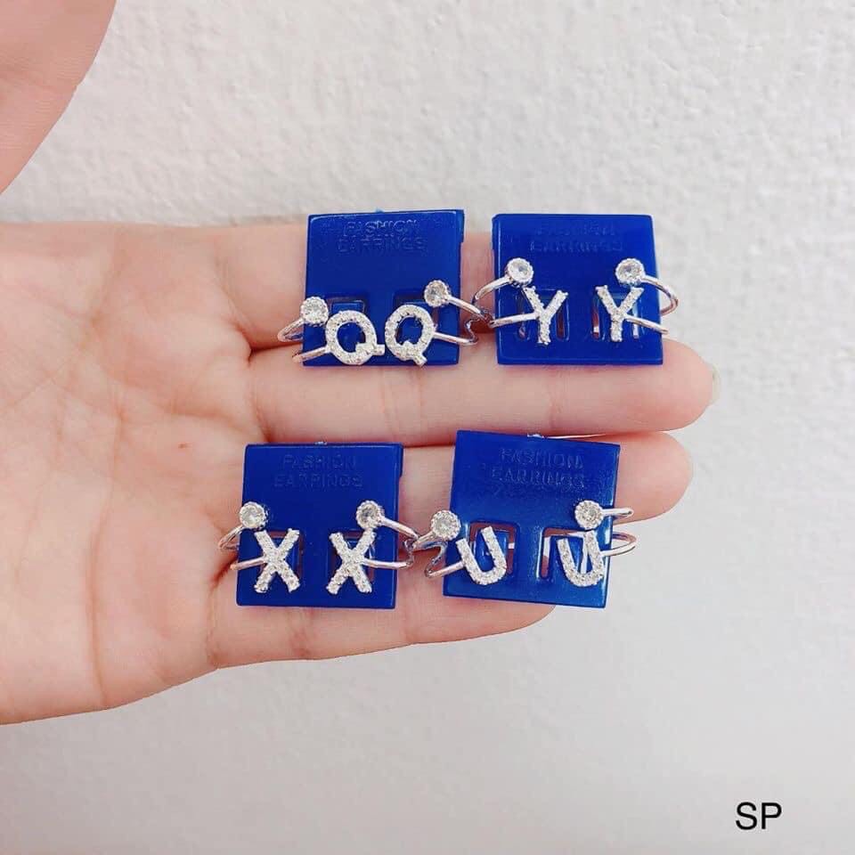 Bông tai nữ bạc thật giá rẻ mặt chữ cái chất liệu bạc ta sáng đẹp/ Trang sức bạc JQN