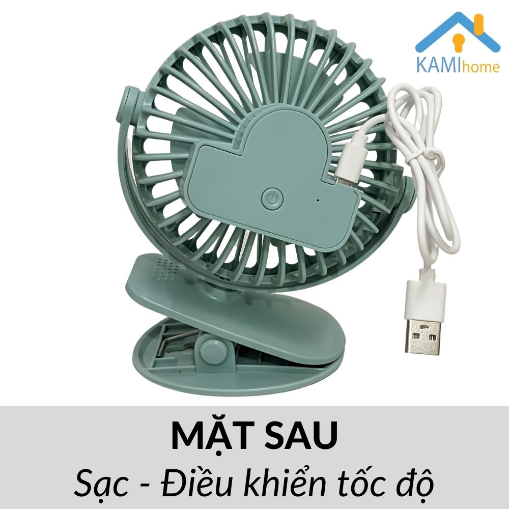 Quạt mini kẹp bàn xe đẩy cầm tay hoặc để bàn Pin sạc tích điện mã 17010