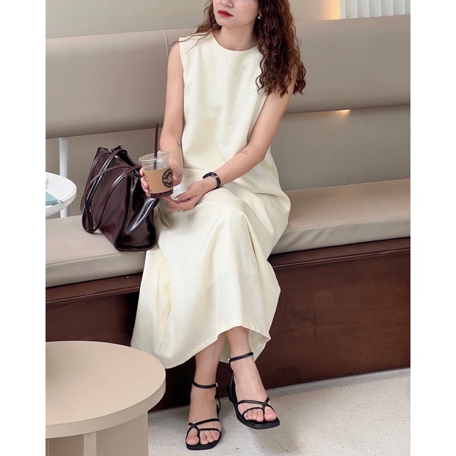 Nimi - Đầm trắng tweed Maxi sleeve dress