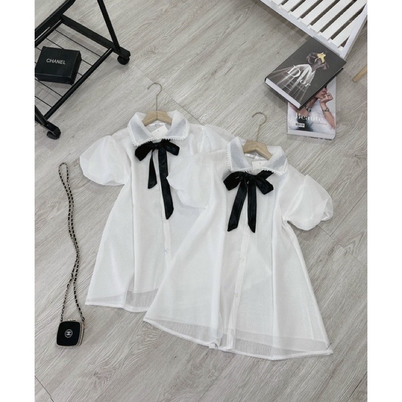 [HÀNG SẴN] ÁO SƠMI TƠ BABYDOLL <BIGSIZE >CỔ VIỀN REN MIX NƠ CỔ TIỂU THƯ 2 LỚP VOAN | BigBuy360 - bigbuy360.vn