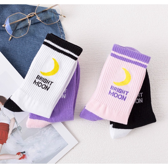 Vớ Tất cổ cao Unisex chữ BRIGHT MOON phong cách thể thao, năng động.