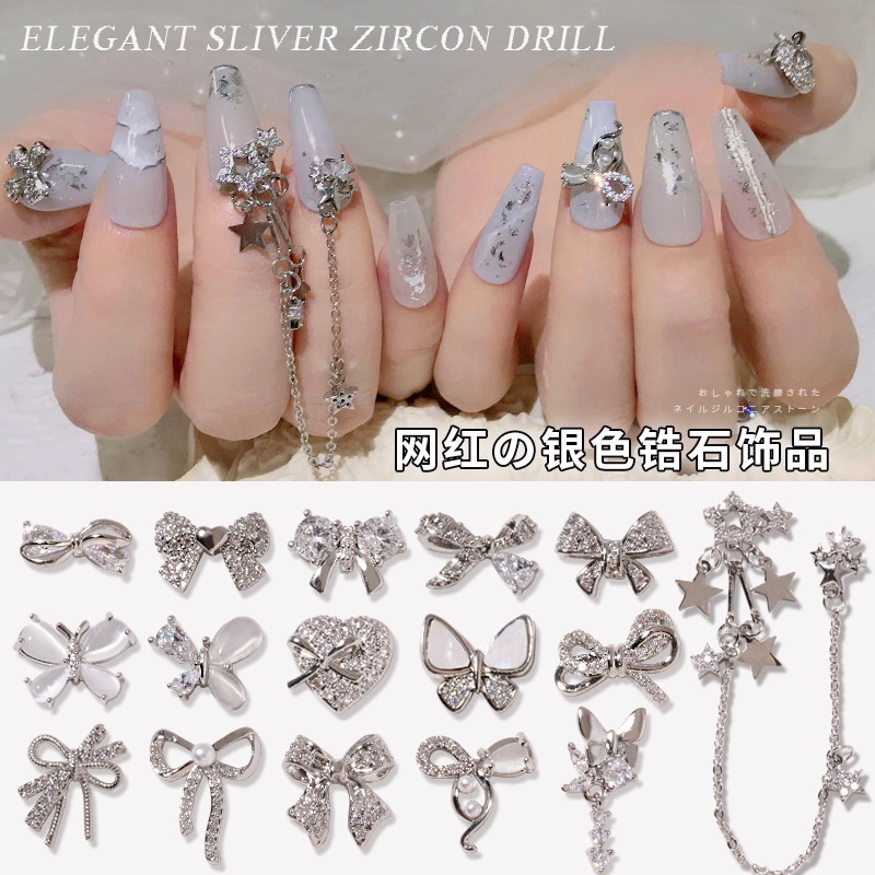 Charm nơ đính đá Zircon 3D sang chảnh, charm nail phong cách vintage, phụ kiện nail