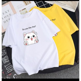 Áo thun mèo trắng do like phom rộng chất cotton