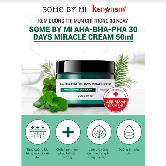 Kem Dưỡng Giảm Mụn Some By Mi AHA-BHA-PHA 30 Days Miracle Cream 50ml