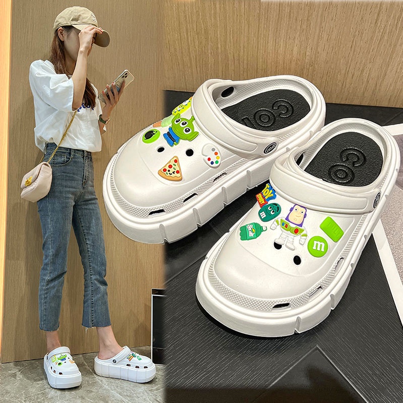 Giày Đế Dày Tăng Chiều Cao Hai Cách Mang Họa Tiết Hoạt Hình Dễ Thương Thời Trang Mùa Hè Dành Cho Bạn Nữ