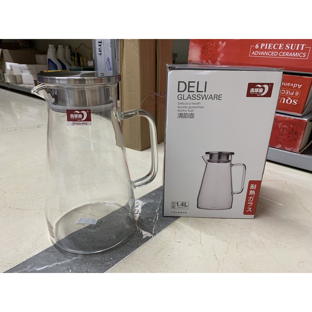 Bình nước thủy tinh chịu nhiệt trong suốt Deli Glassware - 1,4L/1,8L