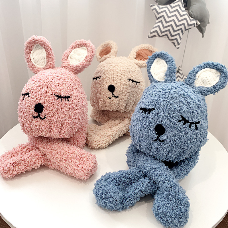 Mũ Len Tai Thỏ Kèm Khăn Choàng Cổ Dễ Thương Cho Bé