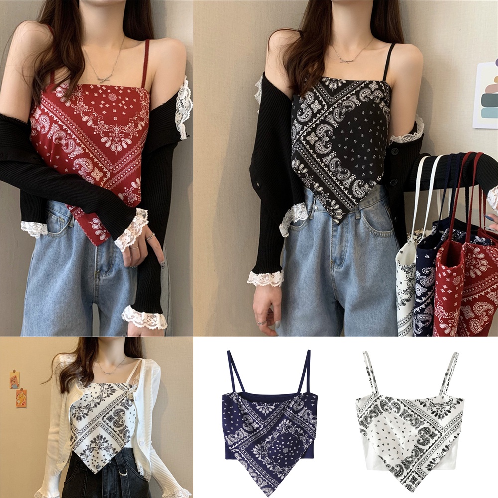 【sweet】woman Summer Creative print Pattern Silk Scarf Sexy Small Camisoles Clothing