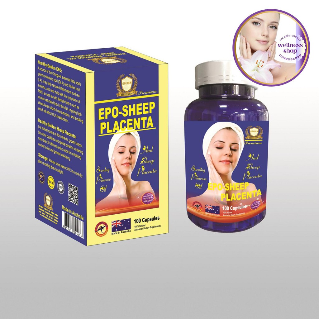 Viên uống Nhau Thai Cừu + Dầu Hoa Anh Thảo / EPO - Sheep Placenta / Giảm triệu chứng tiền kinh nguyệt, sạch mụn trứng cá
