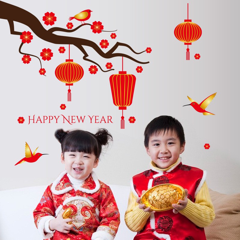 Decal trang trí tết - Tranh decal dán Tết trang trí cửa sổ, cửa kính khách sạn, cửa ra vào, tường gạch men