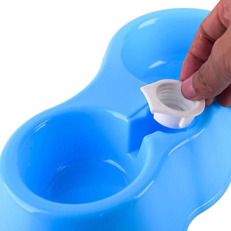 Chén ăn cho chó mèo bát đôi nhựa đựng thức ăn khay có chai nước, phụ kiện thú cưng Con Mèo Xiêm