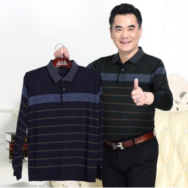 Áo dài tay cotton nam trung niên kẻ cao cấp