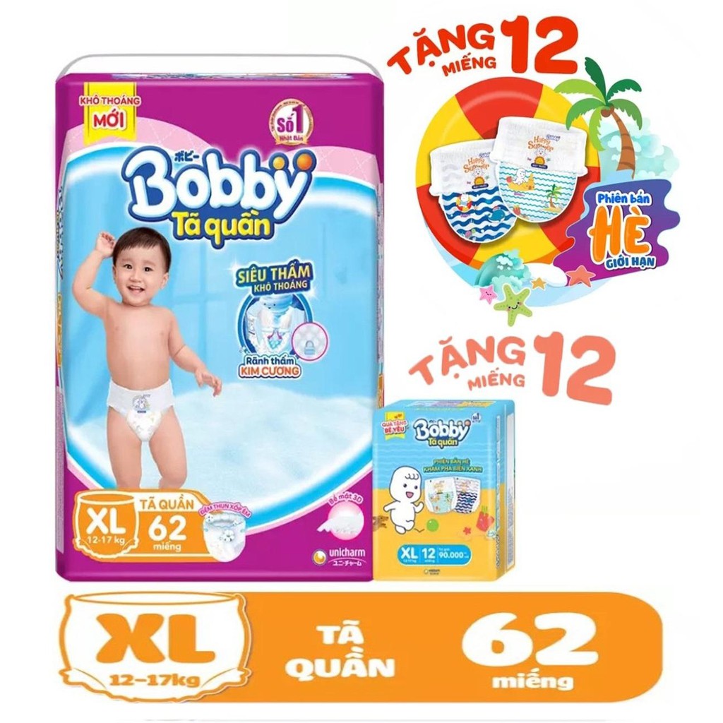 [PHIÊN BẢN HÈ GIỚI HẠN][TẶNG THÊM 12 MIẾNG] TẢ QUẦN BOBBY GÓI SIÊU LỚN ĐỦ SIZE M74,L68,XL62,XXL56