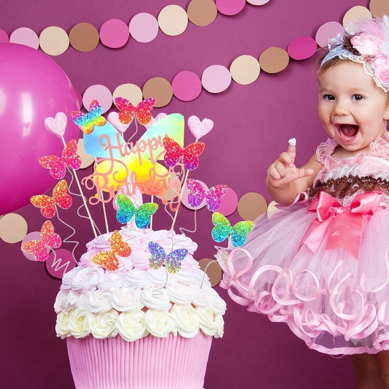 1 SET Bong Bóng Hình Bướm Màu Vàng Hồng Dùng Trang Trí Bánh Kem