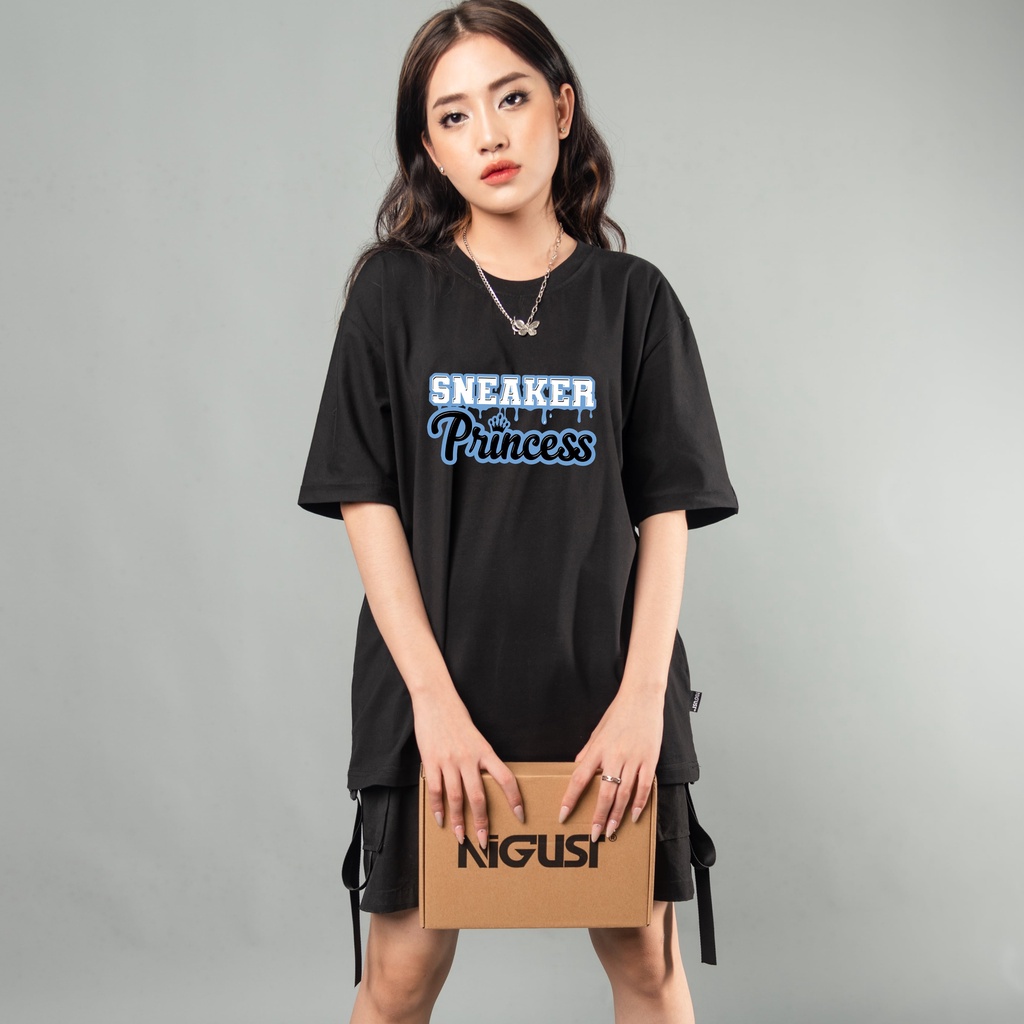 Áo Thun đen trắng tay lỡ NIGUST Sneaker Princess N112 vải cotton cao cấp 4C Fullbox