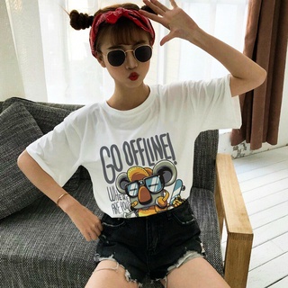 Áo Thun Nữ Màu Trắng Unisex Tay Lỡ In Hoạt Hình GO OFFLINE MYROSE169