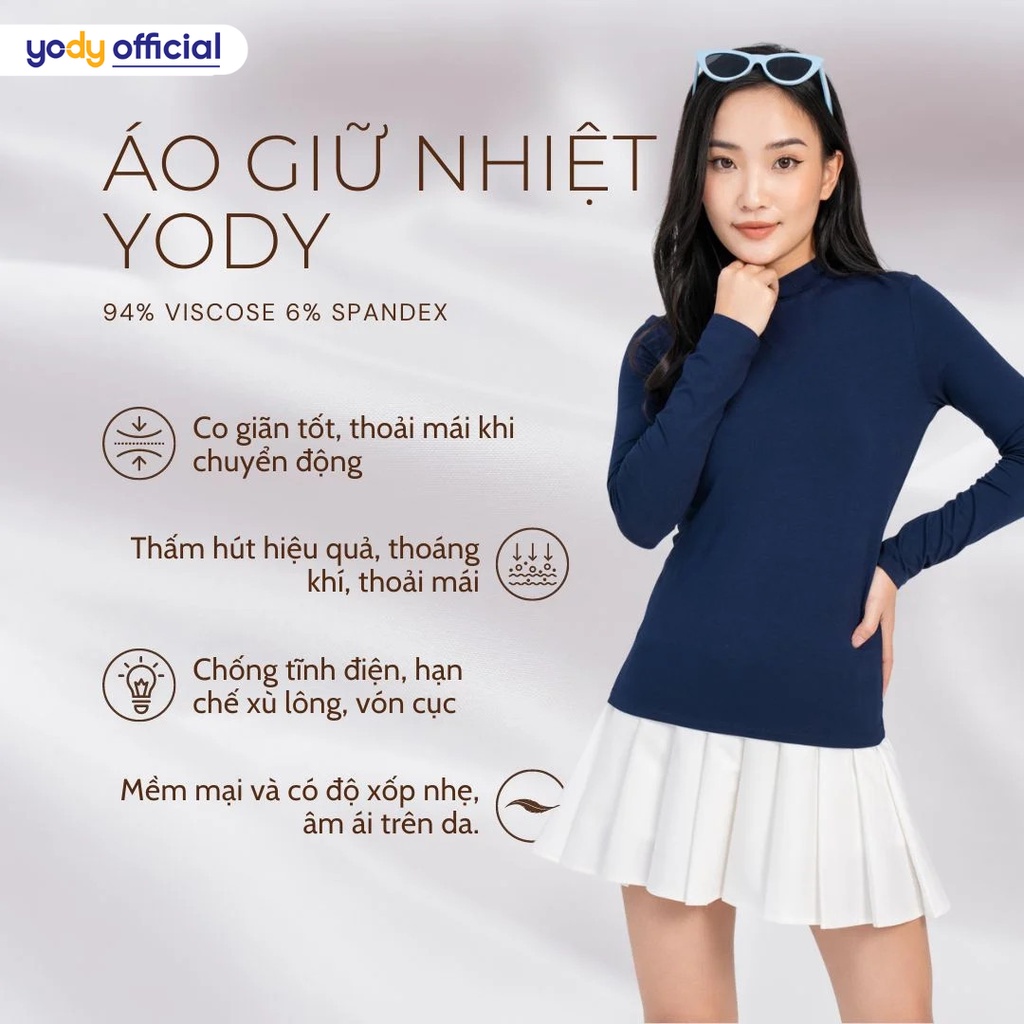 Áo Thun Giữ Nhiệt Nữ YODY Dài Tay Thu Đông Cổ 3cm visco Mềm Mịn ATN5100