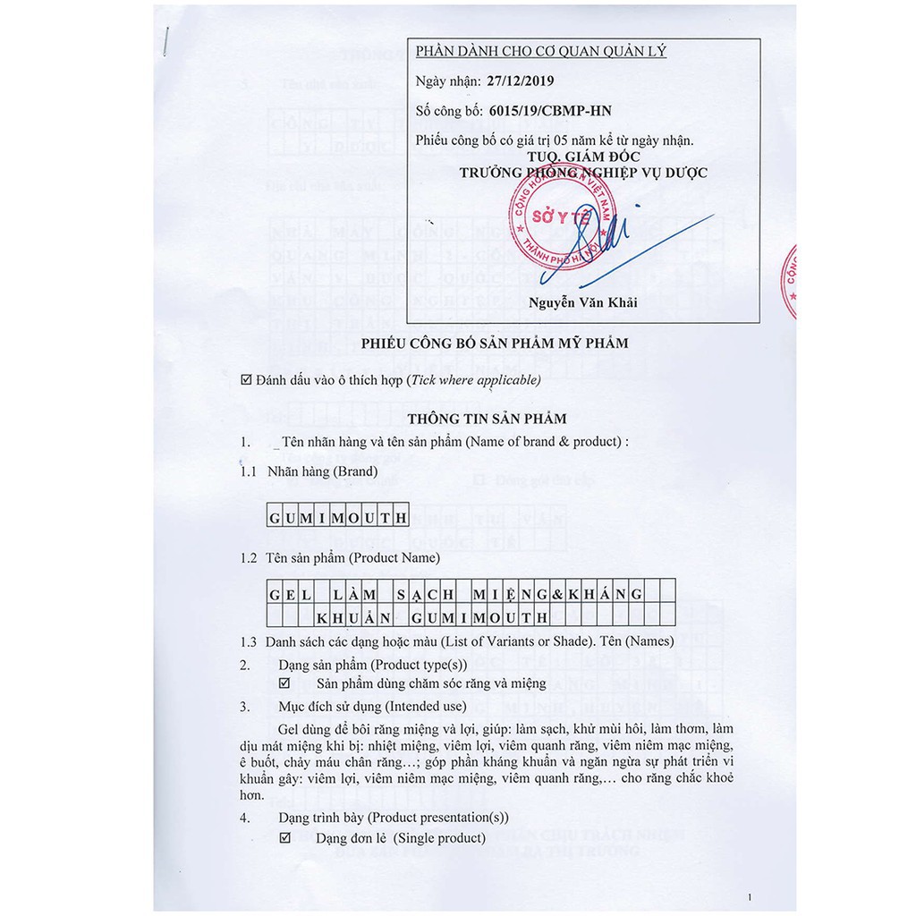 Gel Gumimouth - Sạch Viêm Nướu Răng & Dịu Êm Nhiệt Miệng Tuyp 15g