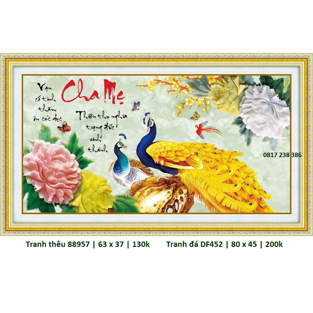 Tranh đính đá - Tranh thêu chữ thập ( giá sỉ) Cha mẹ LV078-3 tranh đá  LV3053-2 tự thêu, tranh thêu 88957 (63x 37cm)