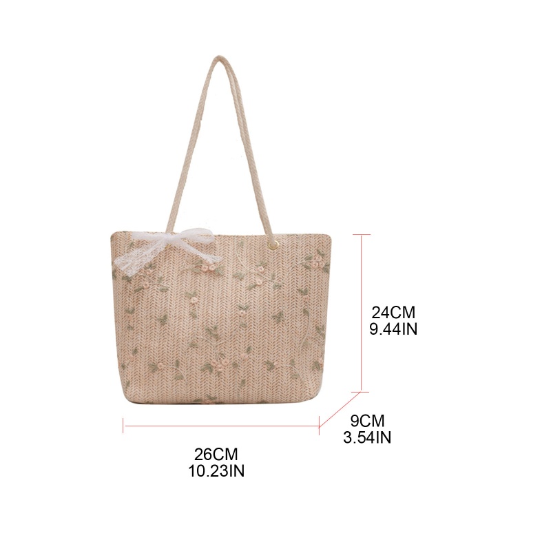 Túi Xách Đeo Vai Đan Lát Phối Ren Đính Nơ Xinh Xắn Cho Nữ