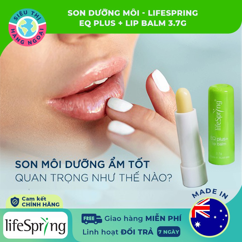 Son dưỡng môi Lifespring EQ Plus+ Lip Balm[Giúp môi mềm mại hơn, làm dịu môi khô và môi nứt nẻ] Hàng ÚC