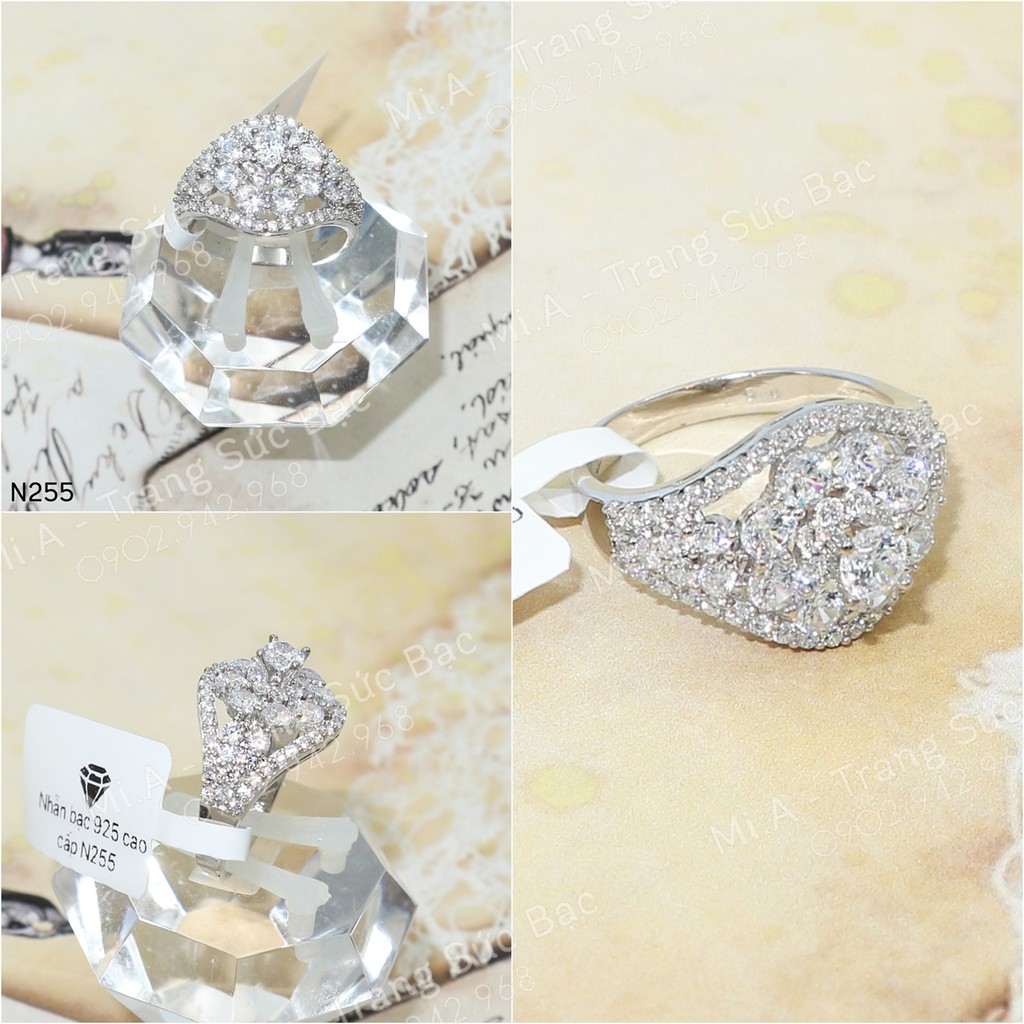 Ảnh + Clip thật Nhẫn nữ bạc ý S925 đá hột CZ cao cấp miễn phí xi kim Mã N255 | Mi.A Trang sức bạc