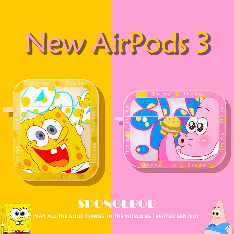 Vỏ Bảo Vệ Hộp Sạc Tai Nghe compatible AirPods3 compatible AirPods3 Pro compatible AirPods2 Gen Hình SpongeBob SquarePods2 Dễ Thương