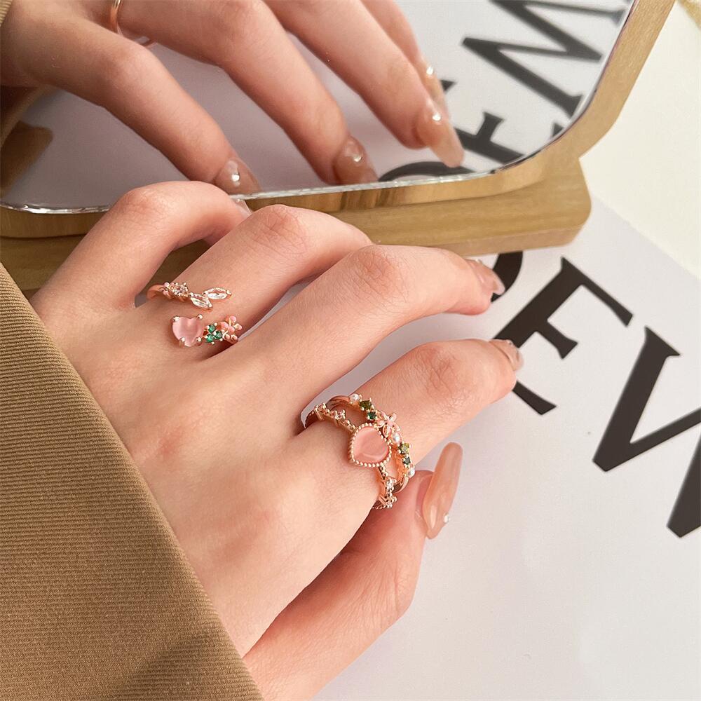 Nhẫn MANYUE dạng hở điều chỉnh được mặt trái tim đính đá zircon nhân tạo thời trang Hàn Quốc
