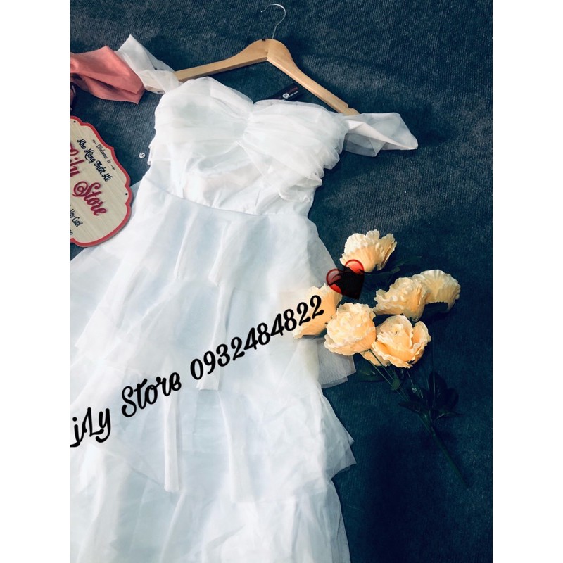 đầm tầng xoè trễ vai ( ẢNH VÀ VIDEO THẬT 1000% )