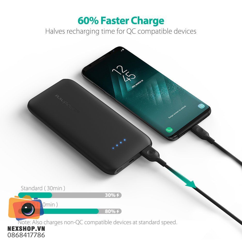 Pin dự phòng  RAVPower RP-PB077 - 10000mAh Slim Quick Charge 3.0