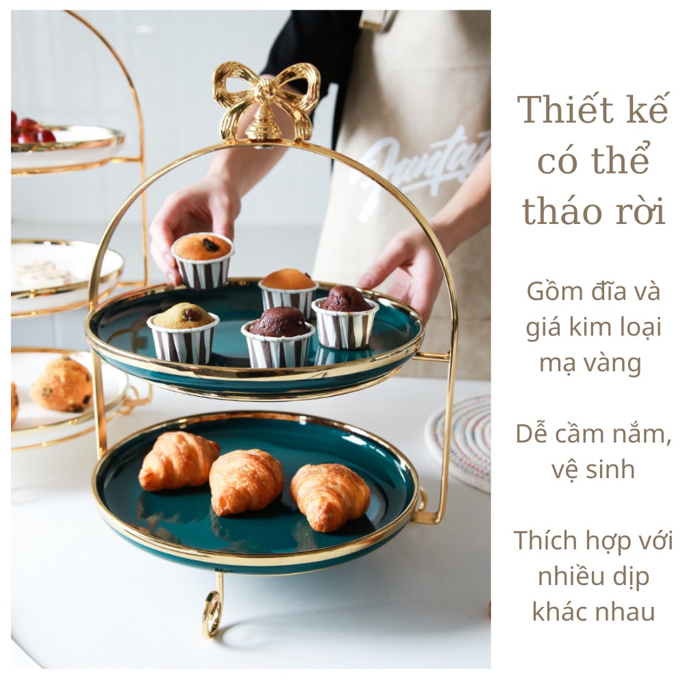 Khay quai nơ đựng bánh, kẹo, hoa quả nhiều tầng phong cách Bắc Âu