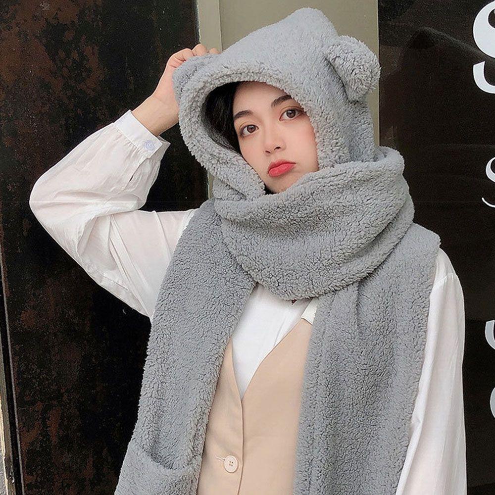 Mũ Trùm Đầu Giữ Ấm Hình Gấu Bông Dễ Thương Cho Nữ