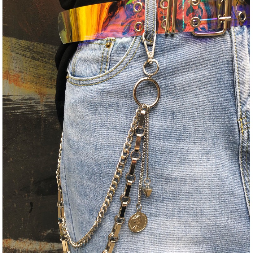 Chuỗi Dây Xích Kim Loại Đeo Thắt Lưng Hai Lớp Phong Cách Hip Hop Harajuku Đường Phố 1273