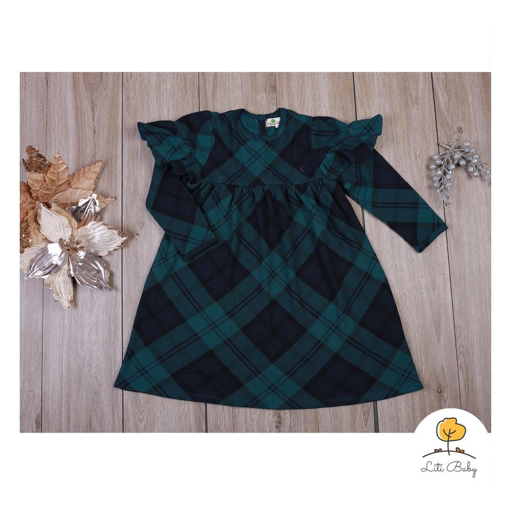 Váy len dài tay thu đông kẻ caro, bèo vai bé gái size 1-7T, cho bạn 10-22kg. Chất len ép mỏng siêu đẹp, dáng xinh dễ mặc