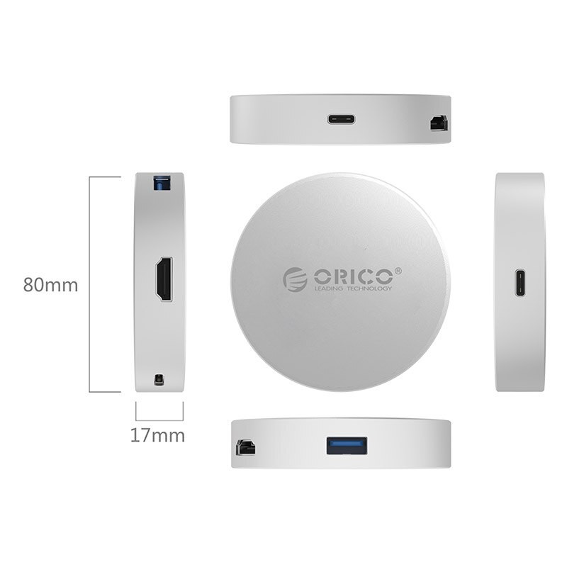 Hub chuyển đổi loại tròn Orico chuyển đổi USB Type C sang VGA Usb PD 3 trong 1 cổng sạc PD USB 3.0