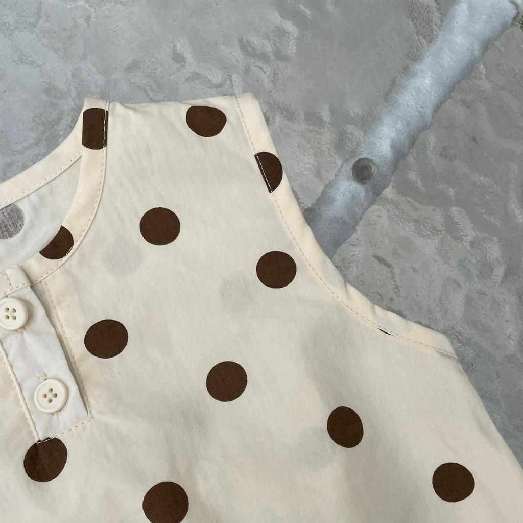 Bộ Áo Liền Quần Sát Nách Dáng Rộng Vải Cotton Họa Tiết Chấm Bi Dễ Thương Thời Trang Mùa Hè Cho Bé Sơ Sinh Từ 0