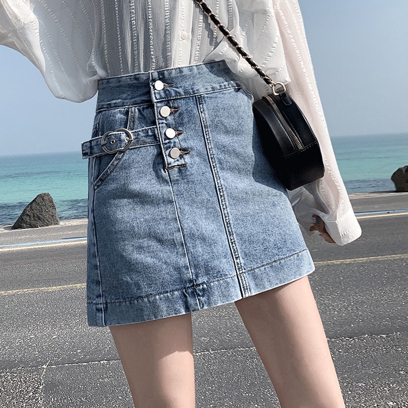 Chân Váy Denim Lưng Cao Phong Cách Hàn Quốc Xinh Xắn Cho Nữ