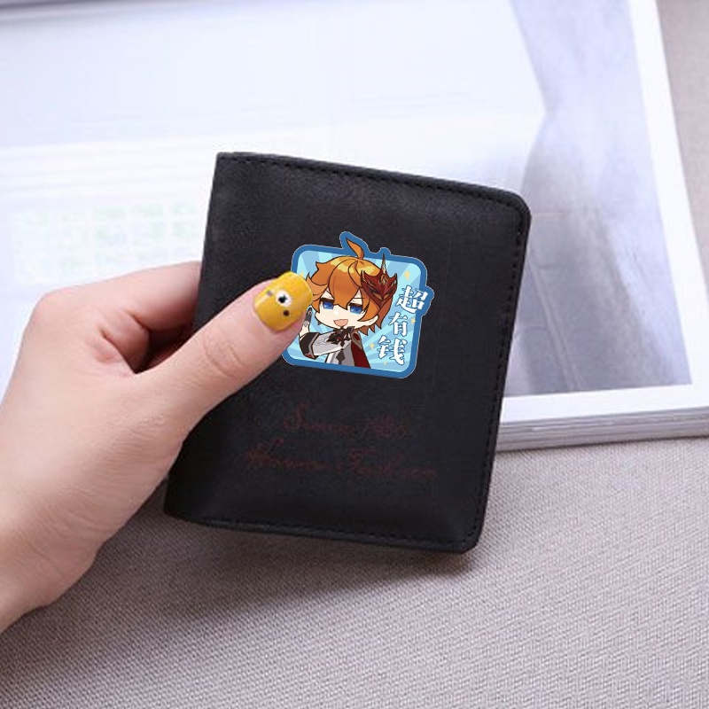 Ví ngắn đen cầm tay in hình NHÂN VẬT GENSHIN IMPACT đựng vật dụng nhỏ anime chibi game M2